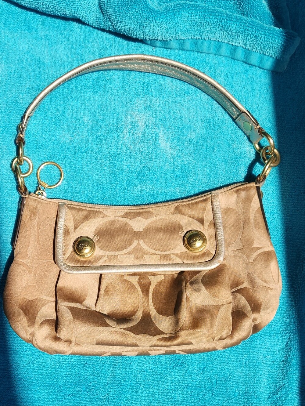 Coach Signature Jacquard Shoulder Bag with Gold Hardware